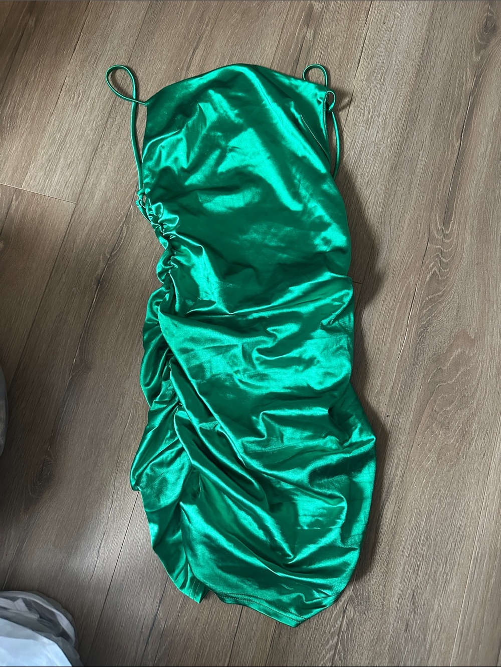 Green Satin Ruched Slip Skirt